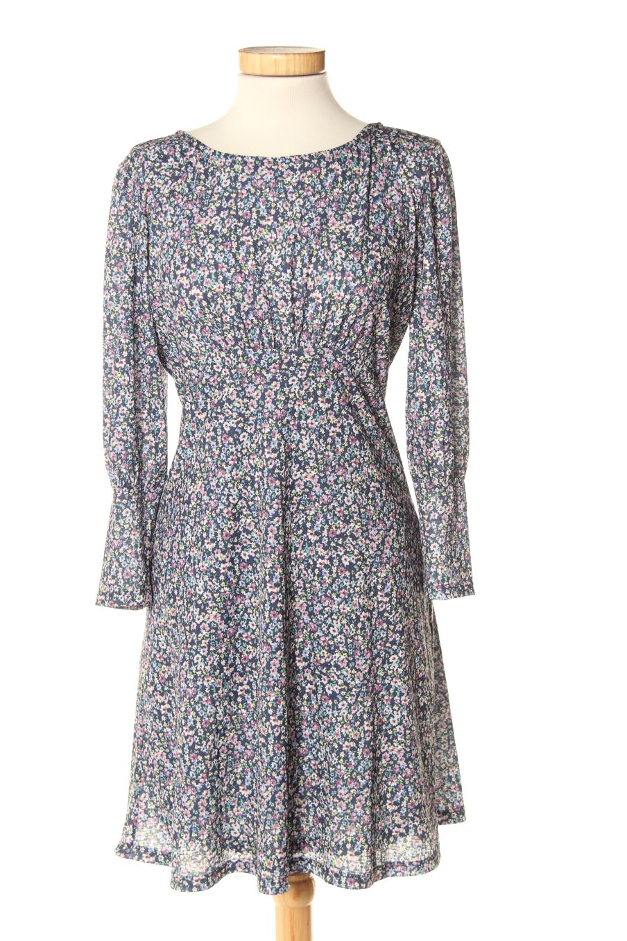 Robe Springfield Noir Dentelle Et Coton - Taille S - Longueur Genou, Manches Longues - Occasion TB état